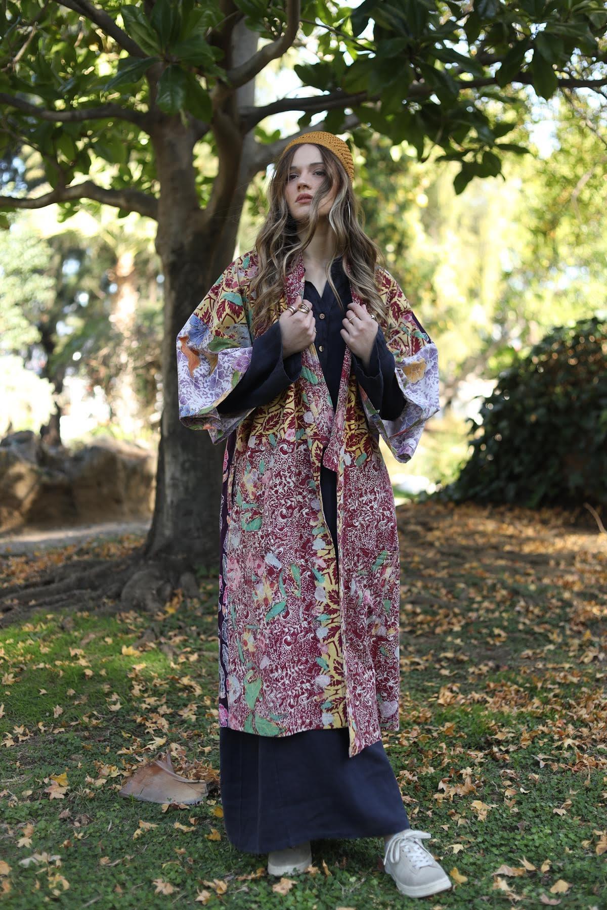 Bordo Tasarım Patchwork Kaftan