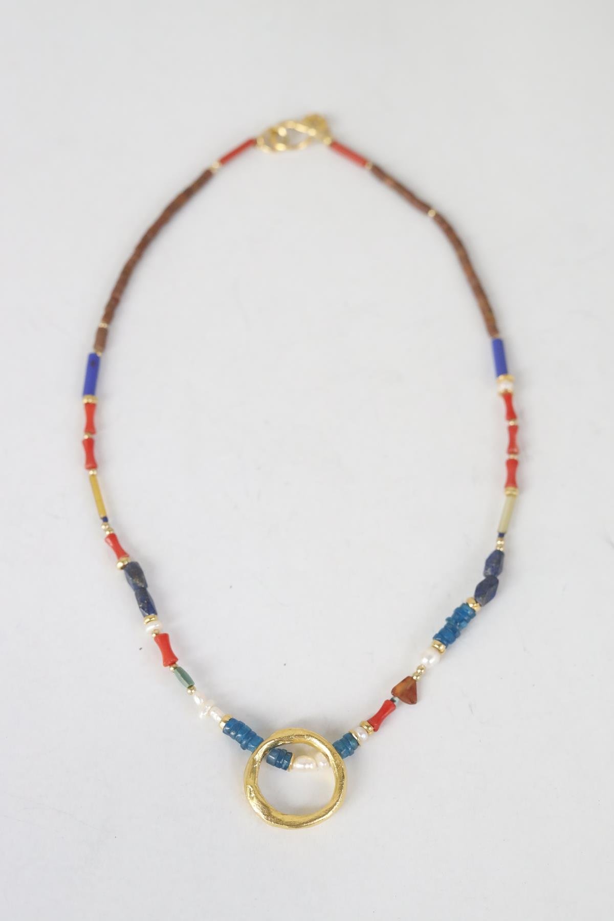 Bronze Ring Detail Natural Stone Necklace