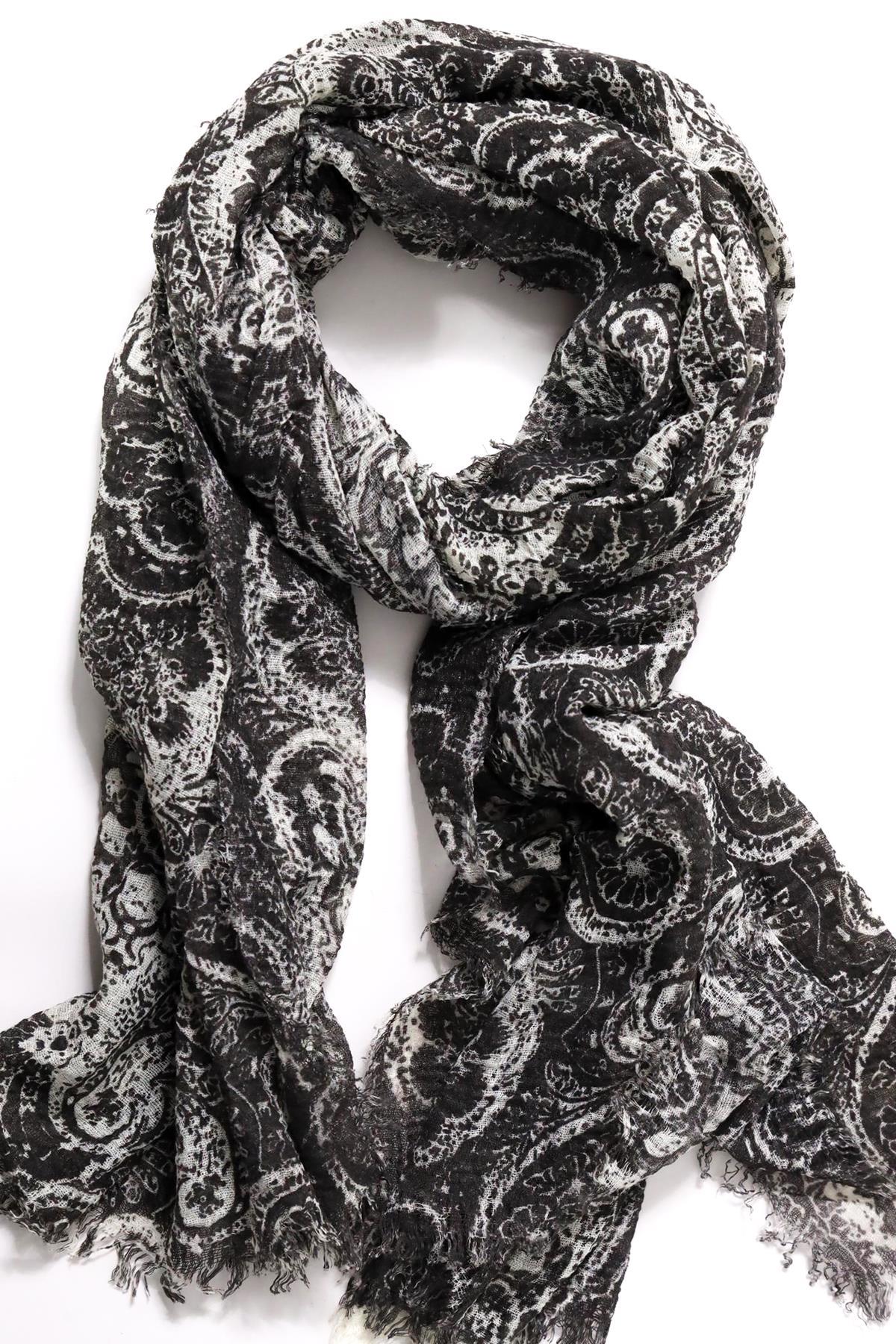  Antrasit Desenli Saçaklı Şal