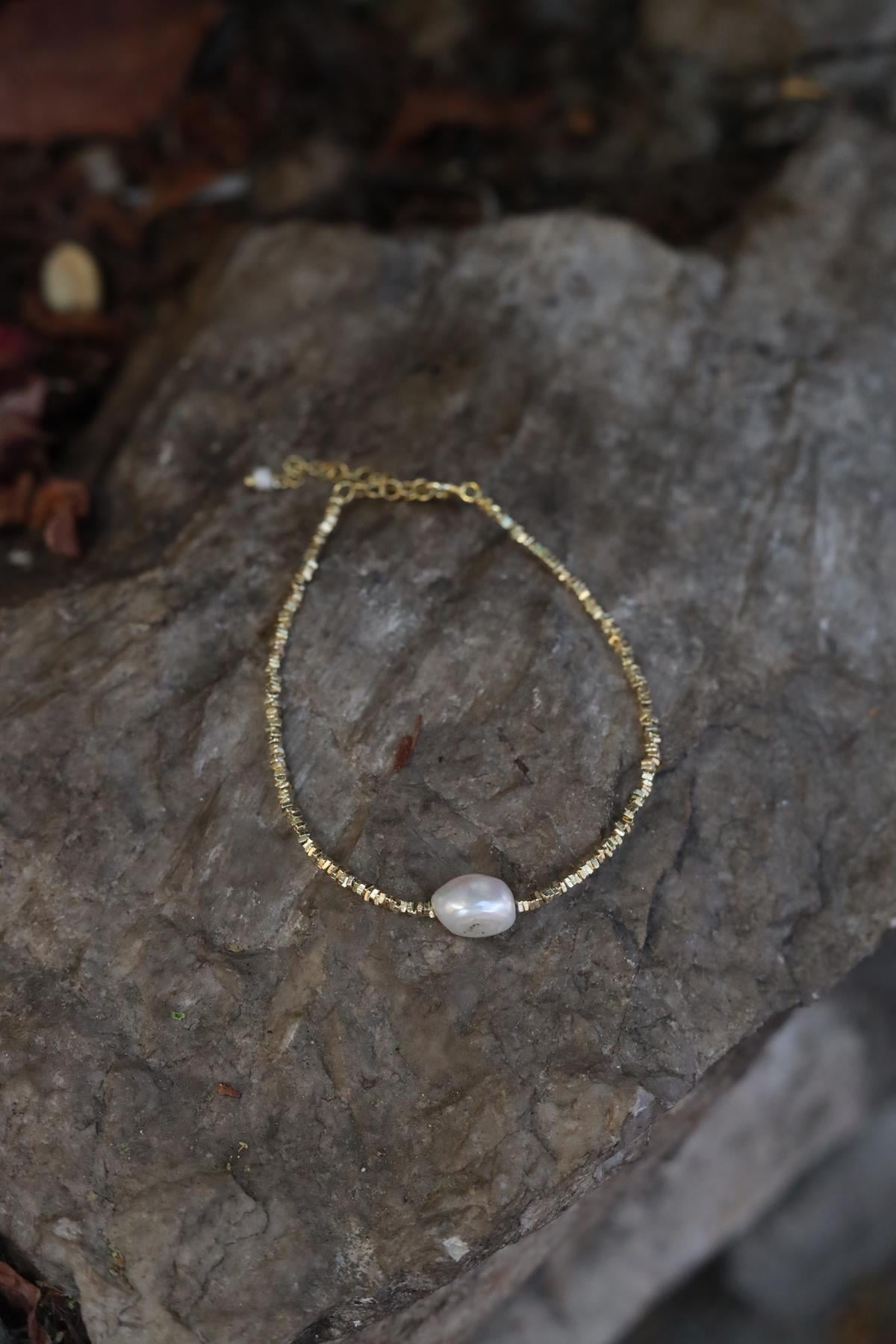 Kesme Gümüş İnci Bileklik