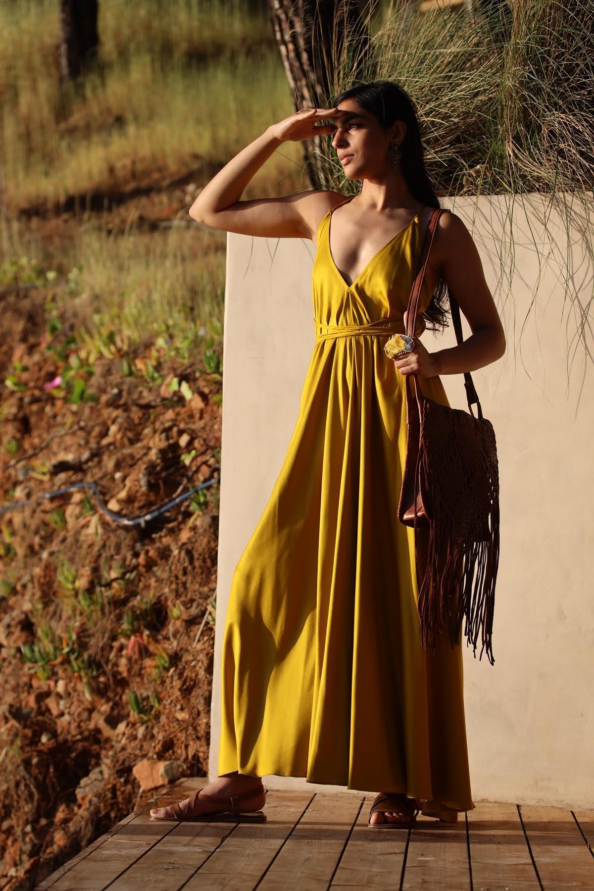 Oil Green Tied Satin Dress