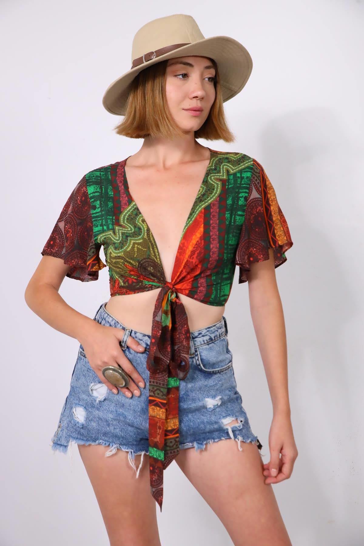 Kahverengi Etnik Desenli Bolero - Şaman Butik Kahverengi Etnik Desenli Bolero