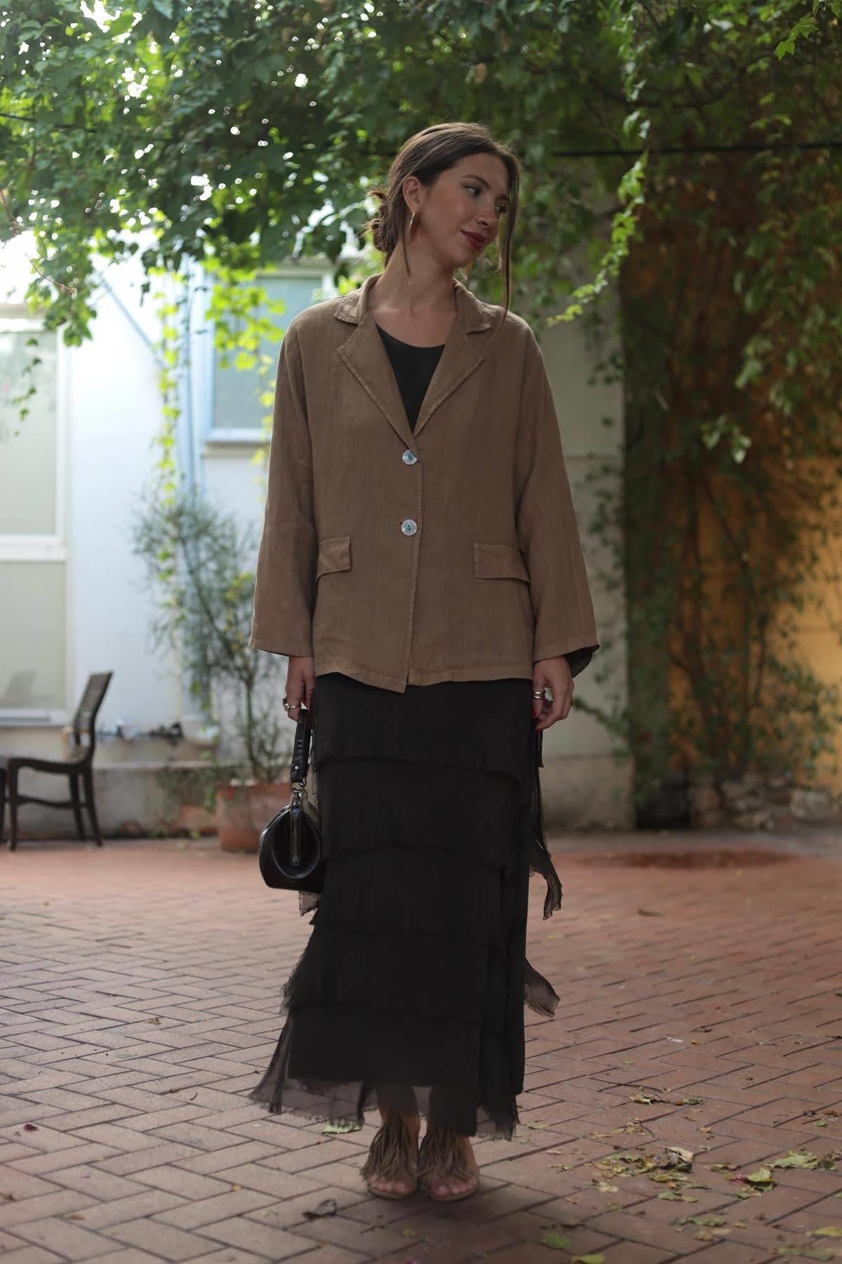 Light Brown Linen Double Button Jacket