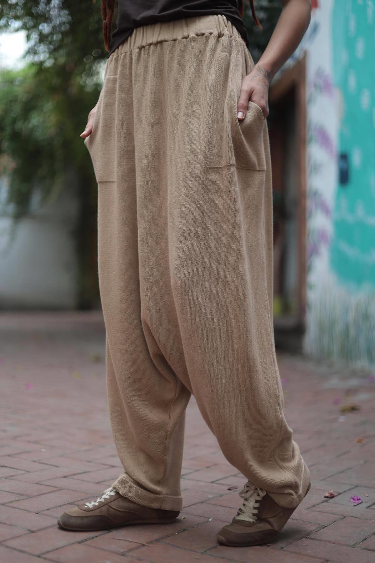 Sütlü Kahve Yıkamalı Triko Şalvar