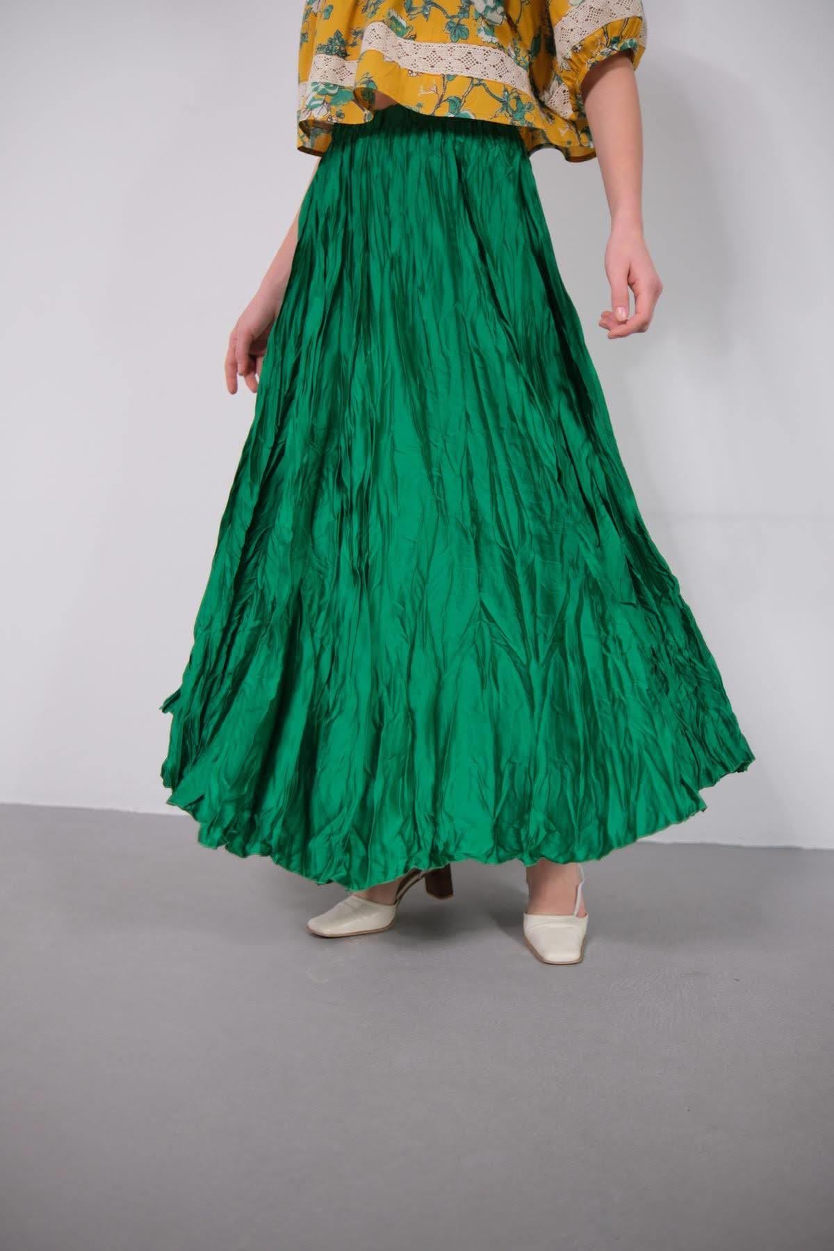 Yeşil Uzun Crash Etek - Şaman Butik Yeşil Uzun Crash Etek