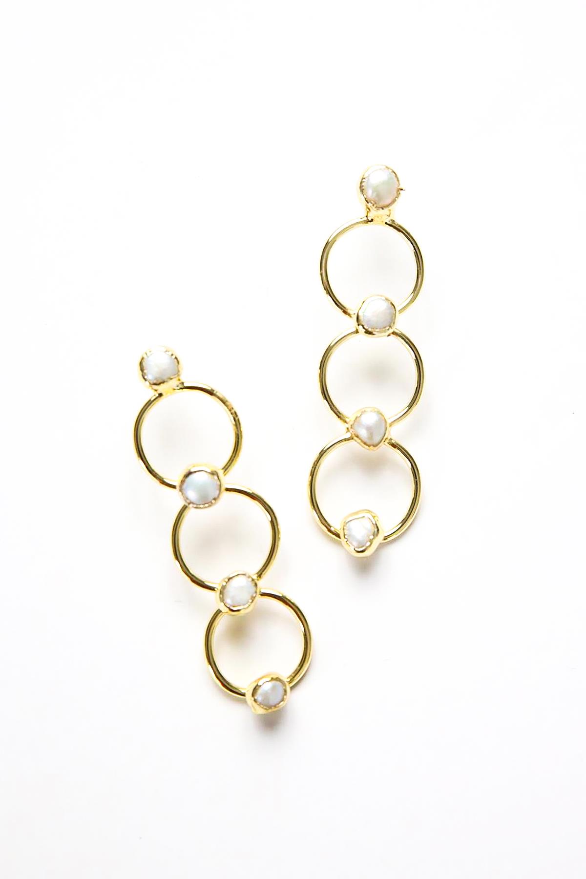 Üç Halka Tasarım Altın Kaplama Küpe - Şaman Butik Üç Halka Tasarım Altın Kaplama Küpe