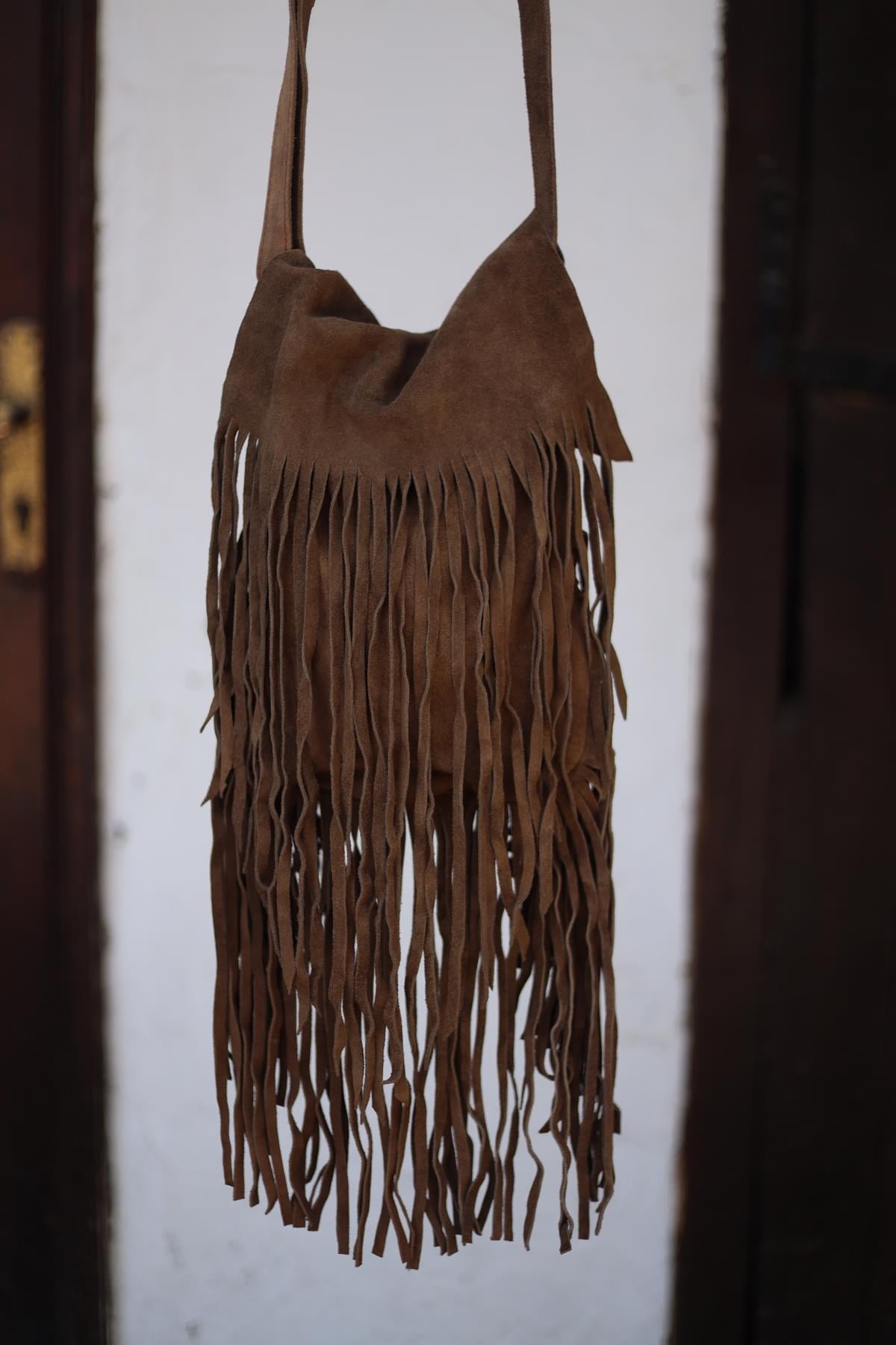 Brown Tasseled Suede Leather Bag