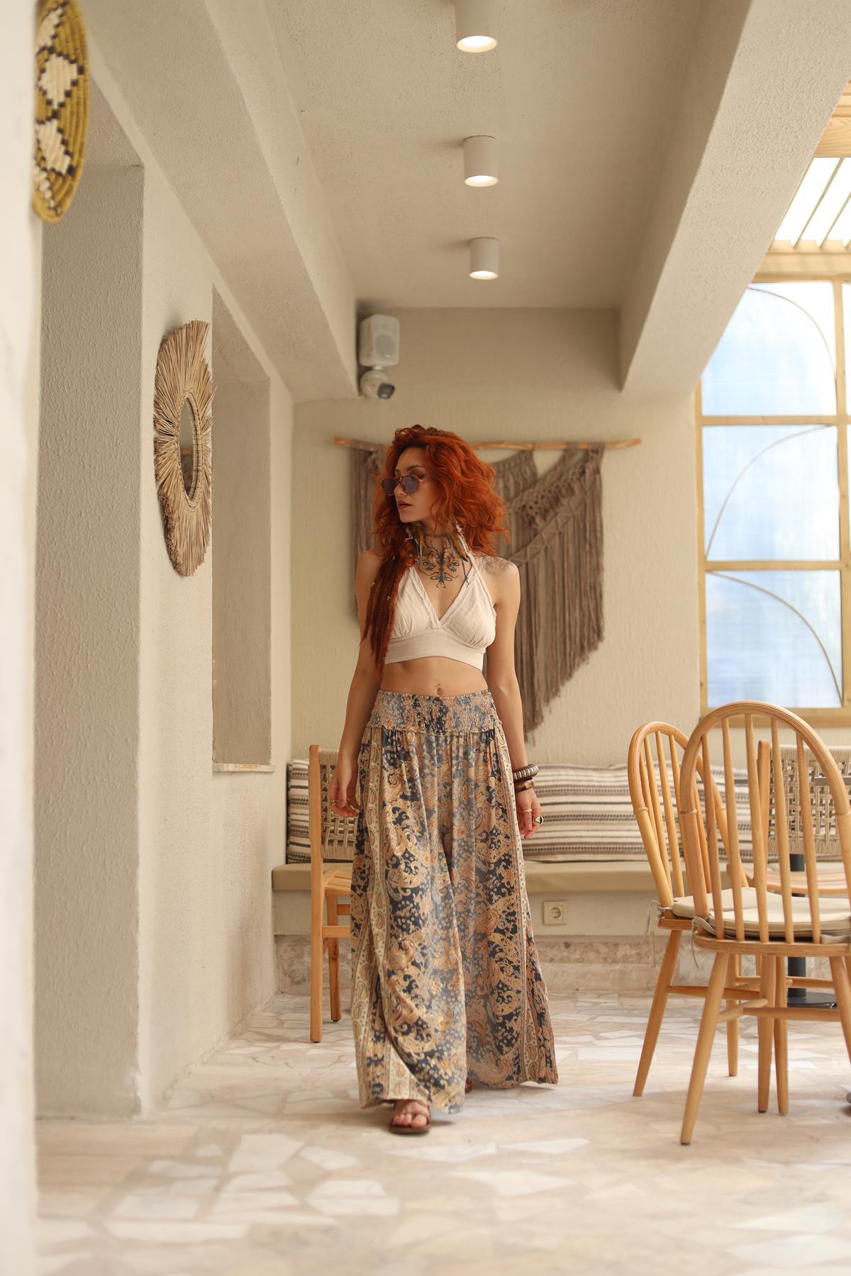 Gri Beli Gipeli İpek Pantolon Etek