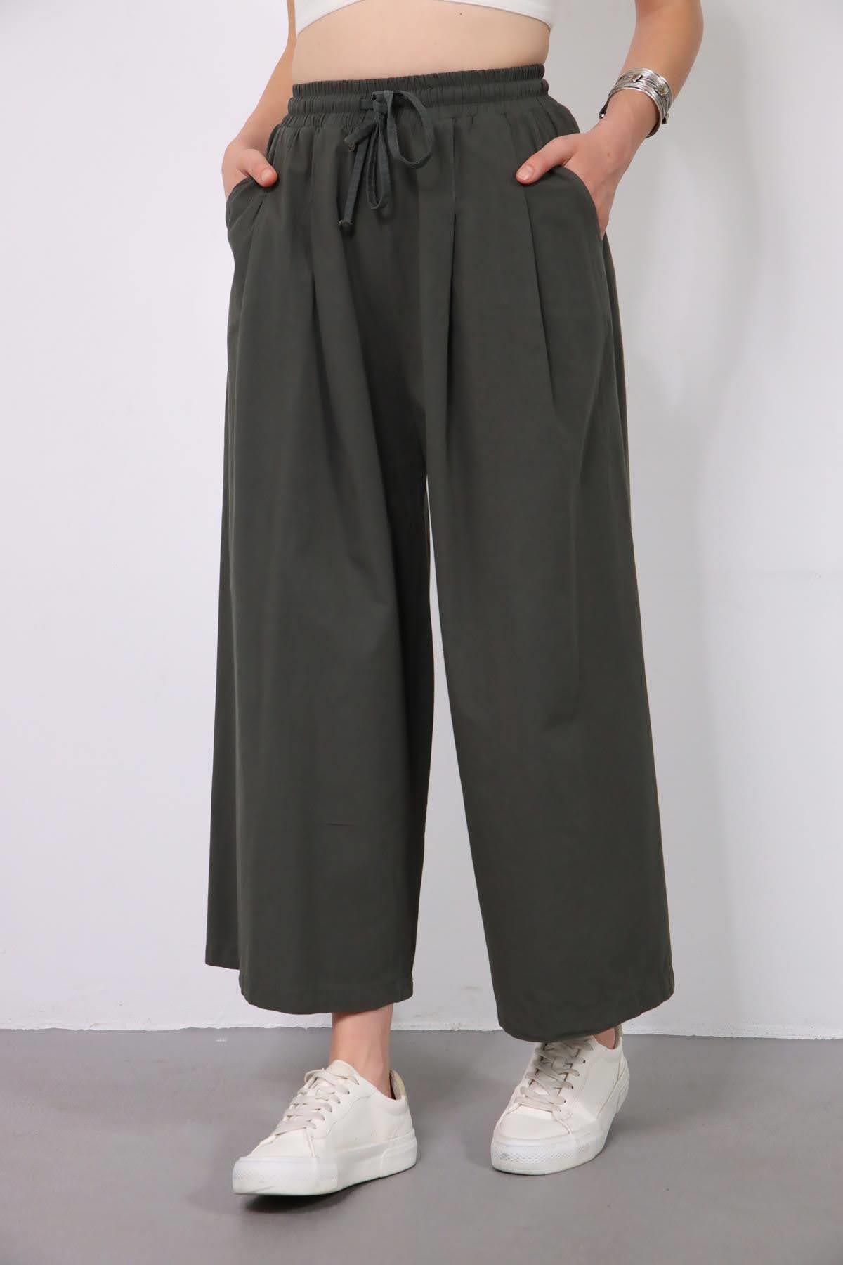  Haki Beli Lastikli Salaş Pantolon