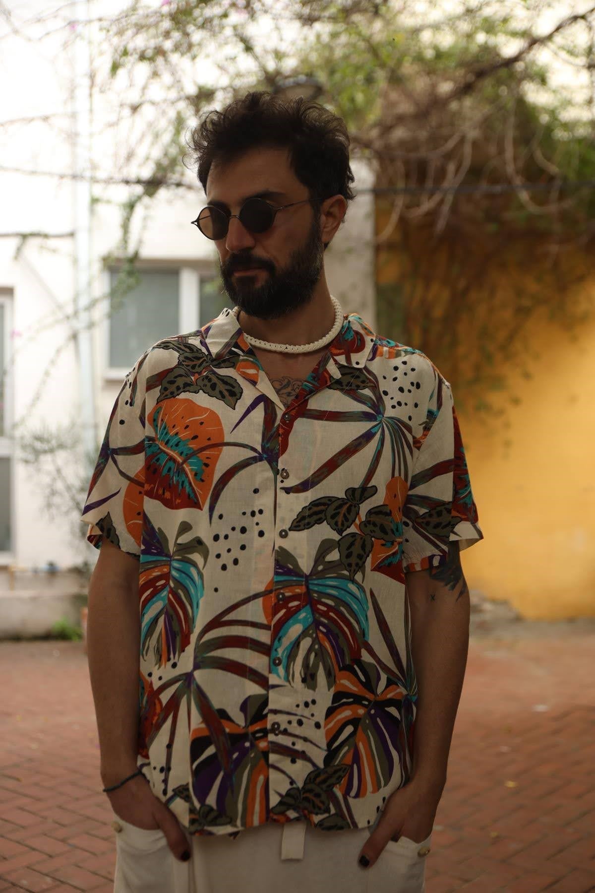 Cream Patterned Men's Shirt