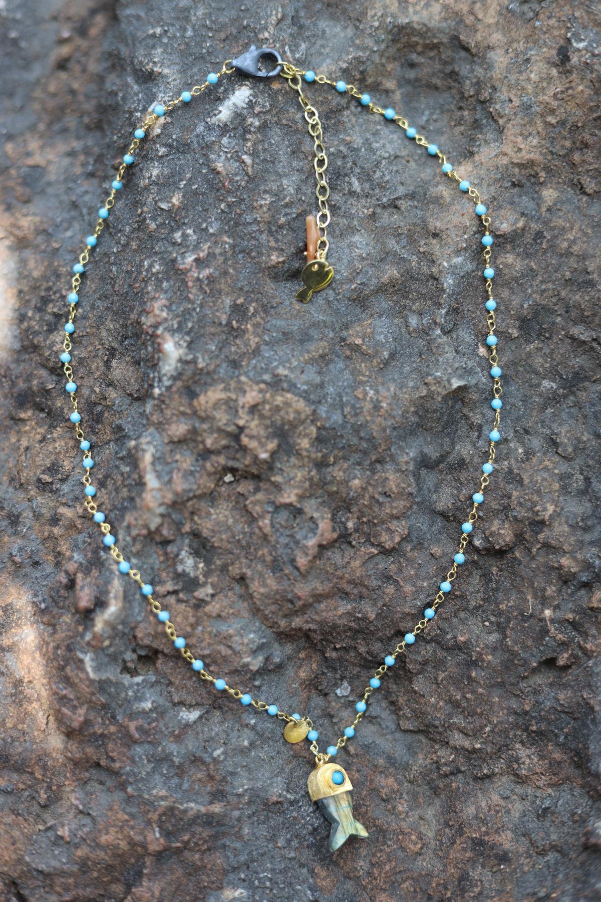 Gümüş Turkuaz Balık Kolye