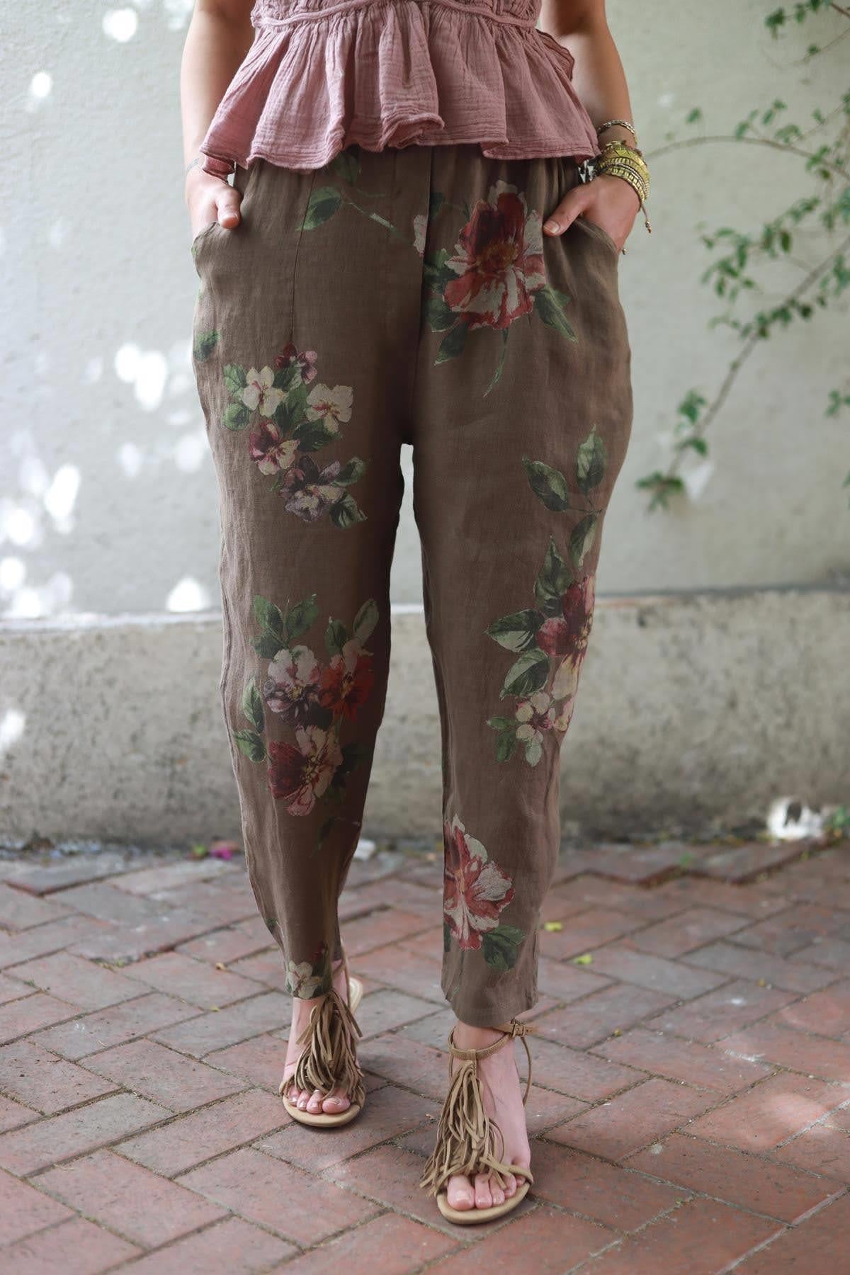 Kahverengi Çiçek Desenli Judith Pantolon