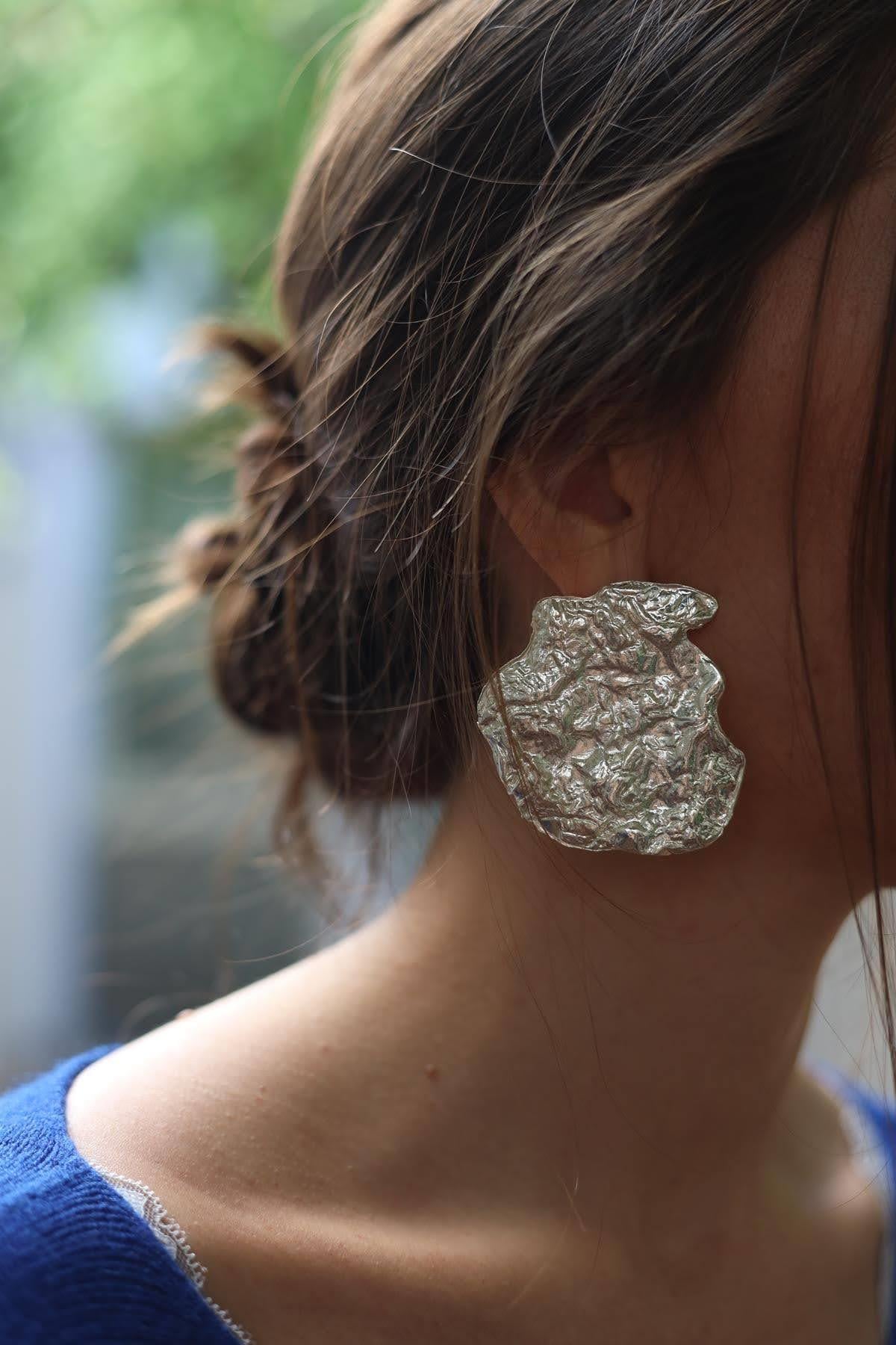 Gold Color Textured Earrings