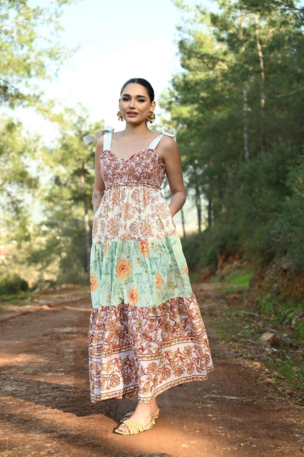 Lilac Patterned Ribbon Strap Gipel Authentic Dress