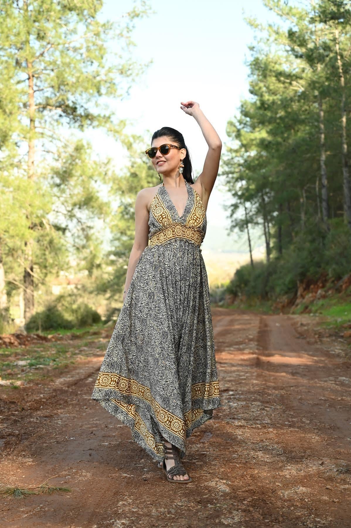 Black Neck Tied Gipel Silk Jumpsuit