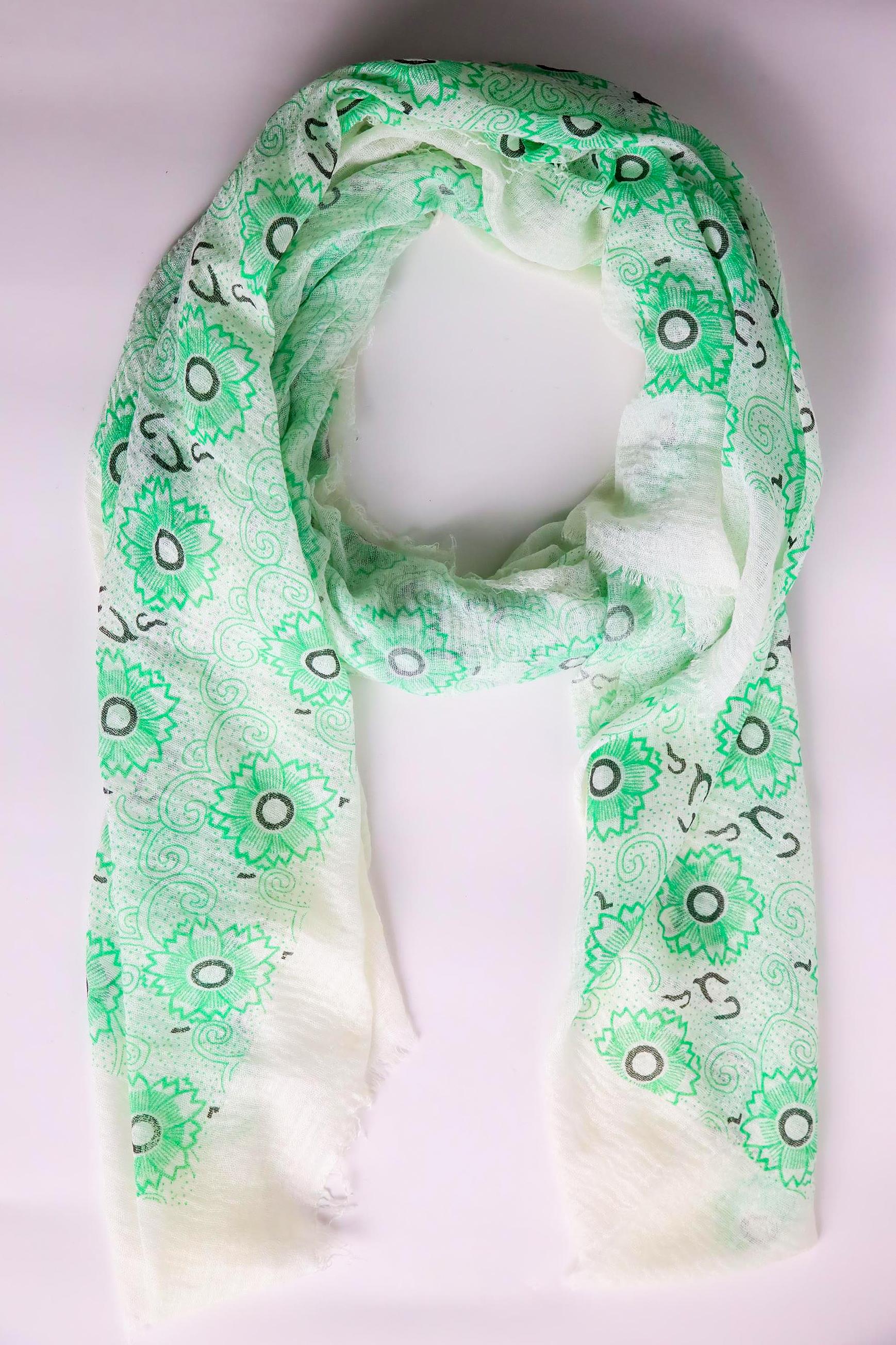 Yeşil Çiçek Desenli Pamuk Şal - Şaman Butik Yeşil Çiçek Desenli Pamuk Şal
