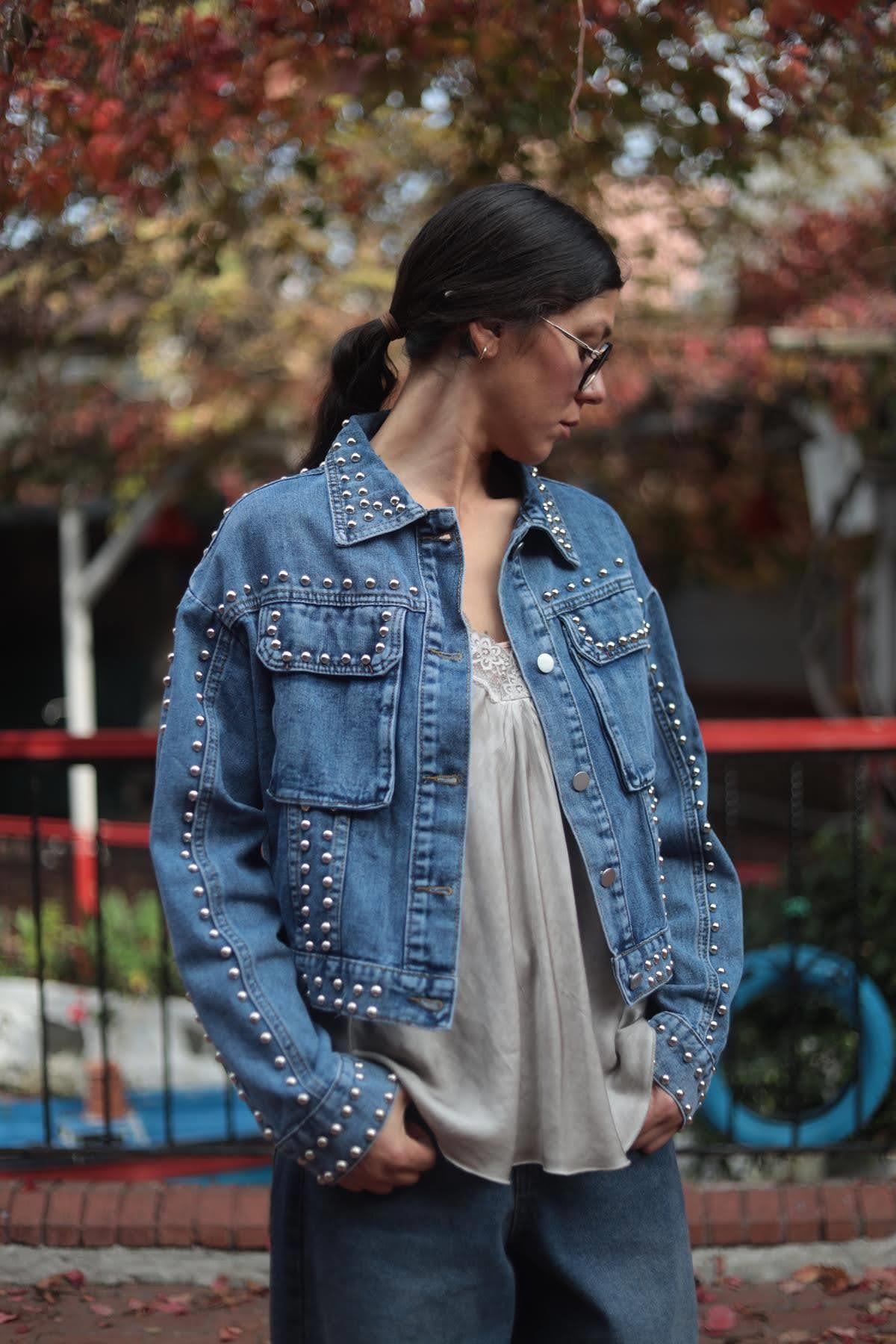 Mavi Zımbalı Kot Ceket