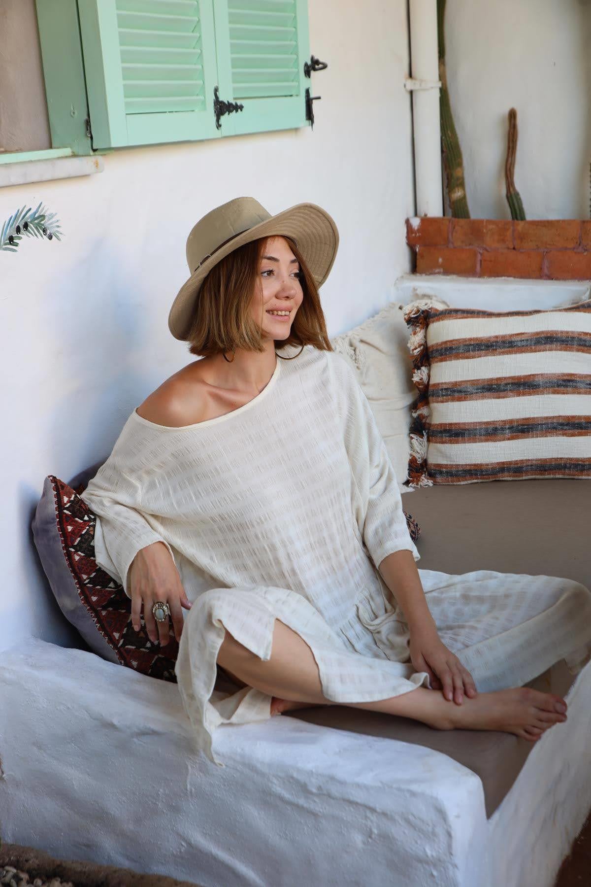 Gri Çizgili Tek Cepli Elbise - Şaman Butik - Bohem Giyim ve Aksesuar | Kadın & Erkek Gri Çizgili Tek Cepli Elbise