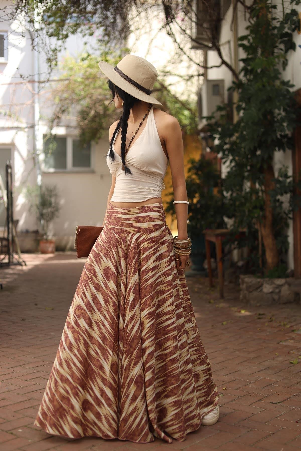 Bordo Desenli İpek Pantolon Etek