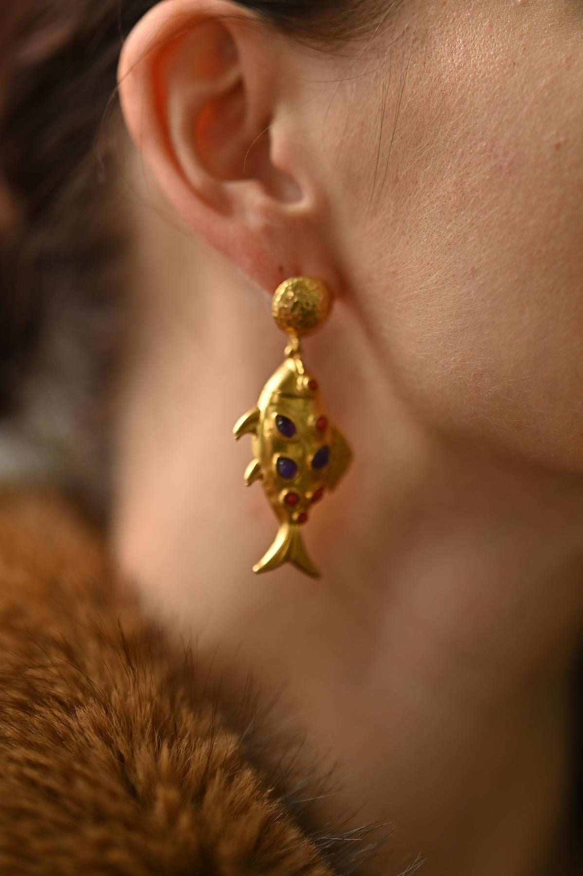 Red and Purple Stone Detailed Bronze Earrings