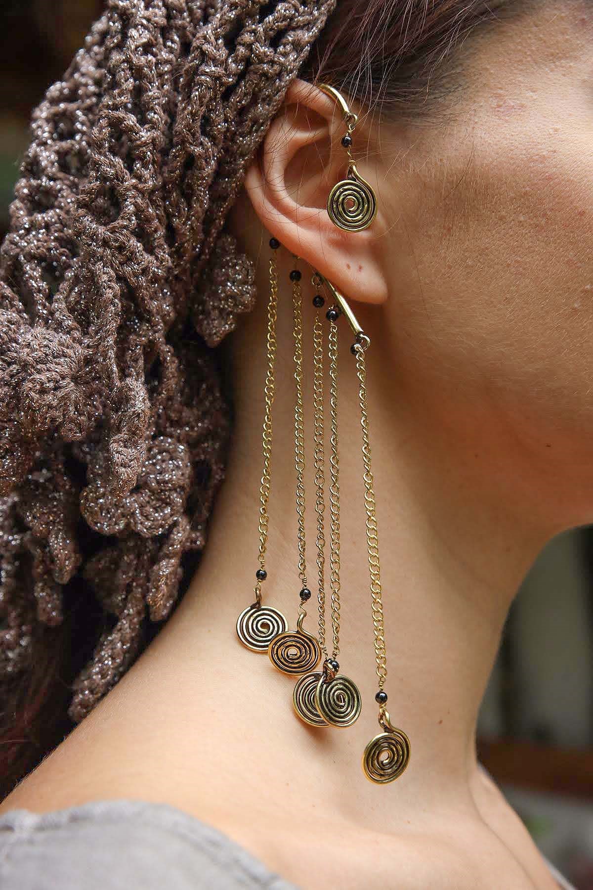 Bronz Büyük Desenli Ear Cuff