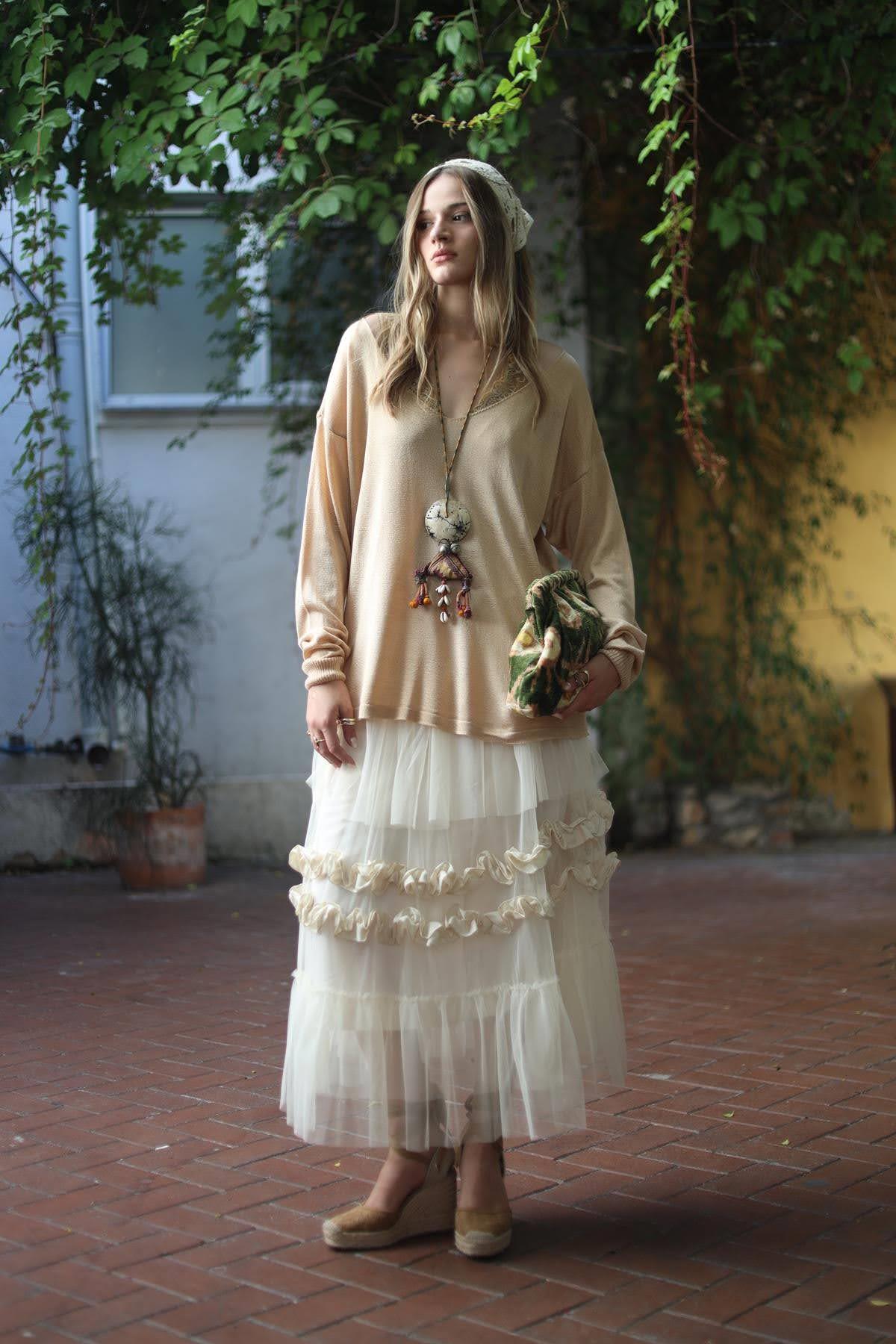 Cream Layered Tulle Skirt