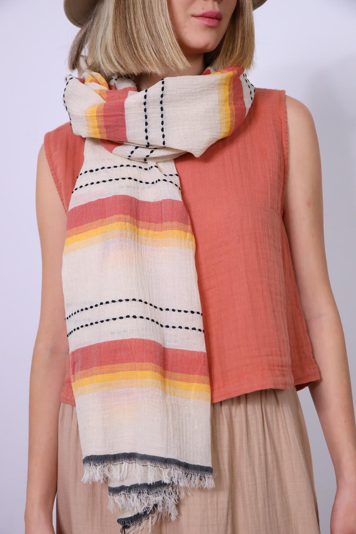 Turuncu Keten Tonlama Peştamal - Şaman Butik Turuncu Keten Tonlama Peştamal