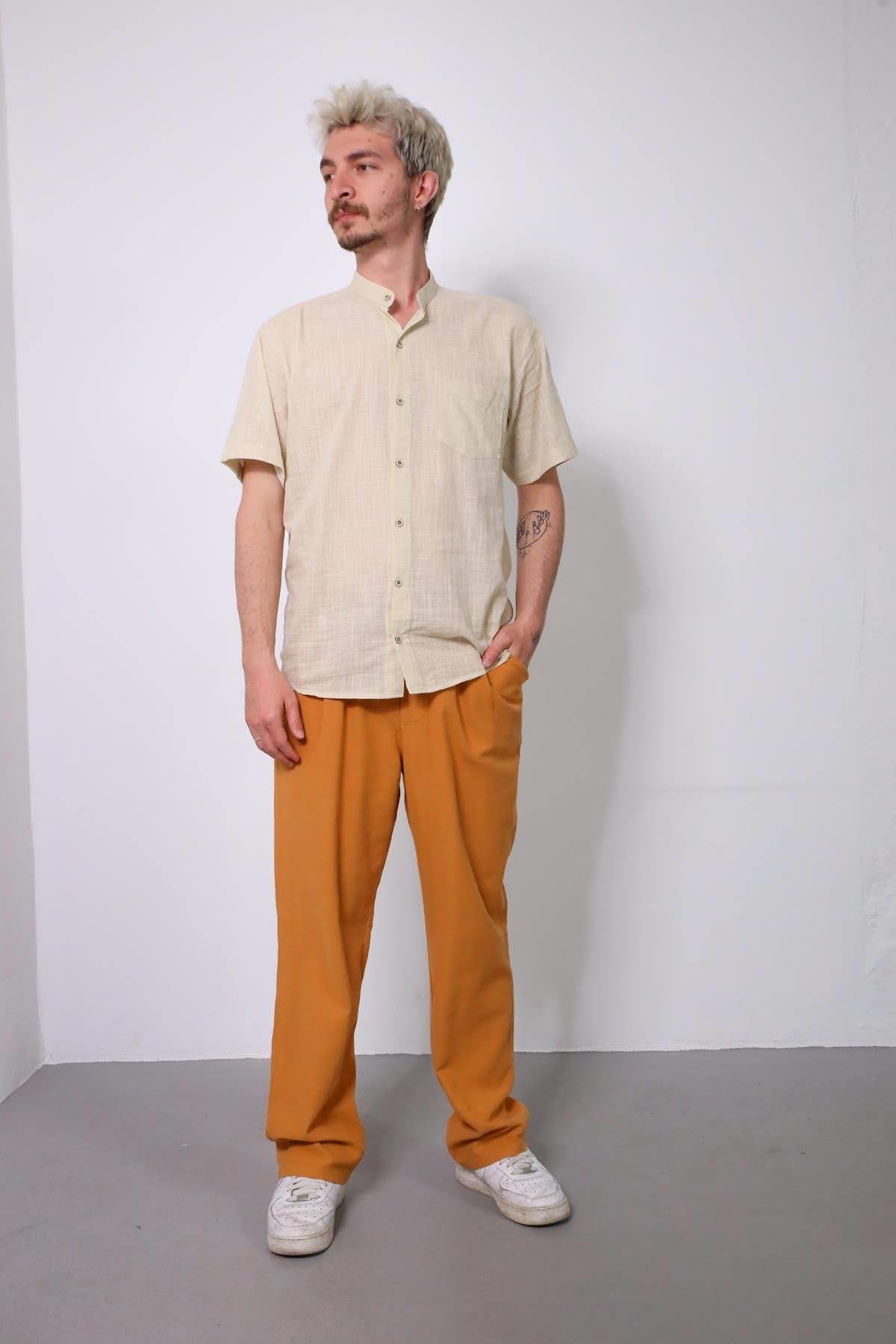  Hardal Rengi Beli Lastikli Pileli Pantolon