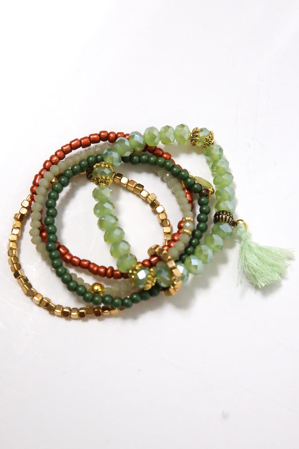  Püskül Detaylı Renkli Doğal Taş Çoklu Bileklik