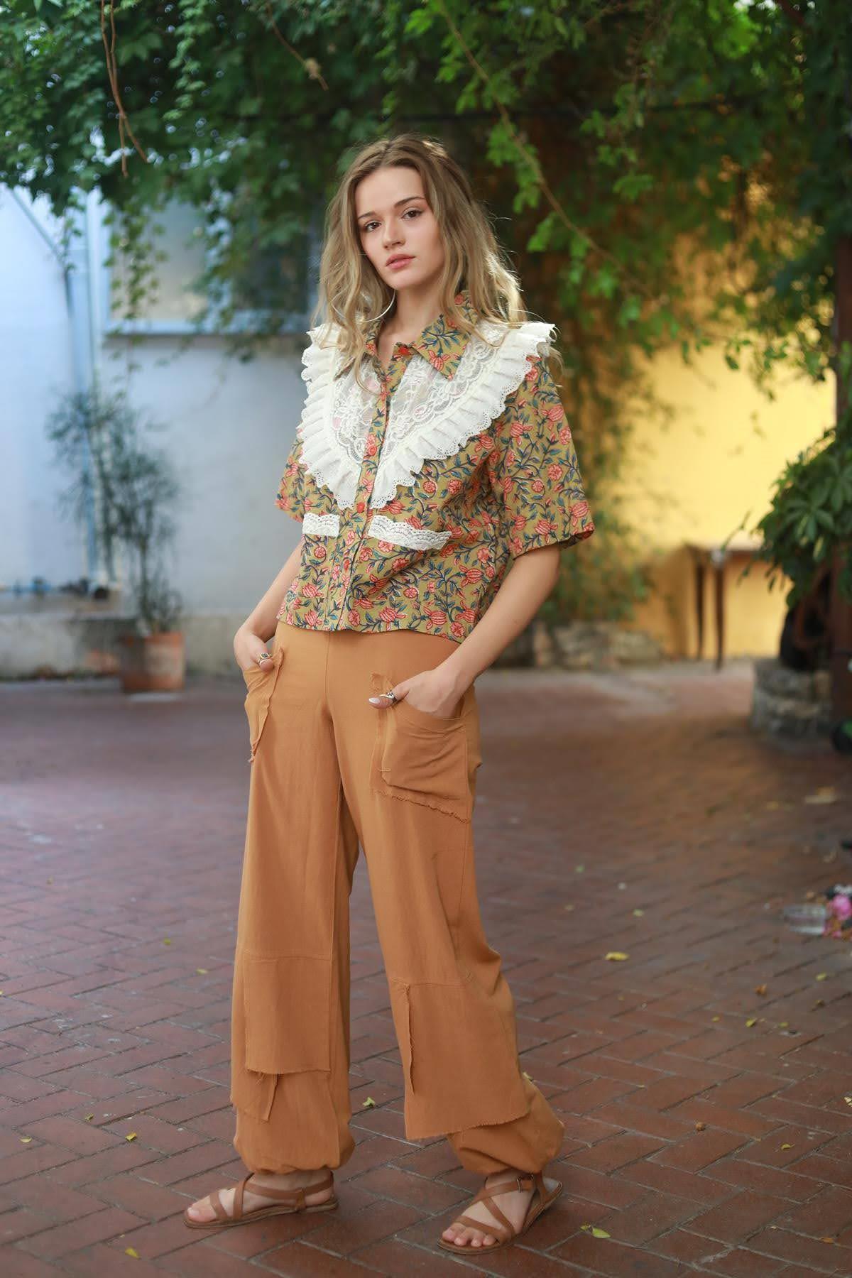 Olive Green Lace Collar Authentic Shirt