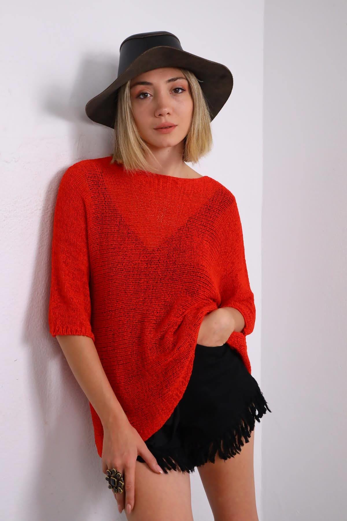 Red Mercerized Blouse - Saman Butik | Shop Online Red Mercerized Blouse