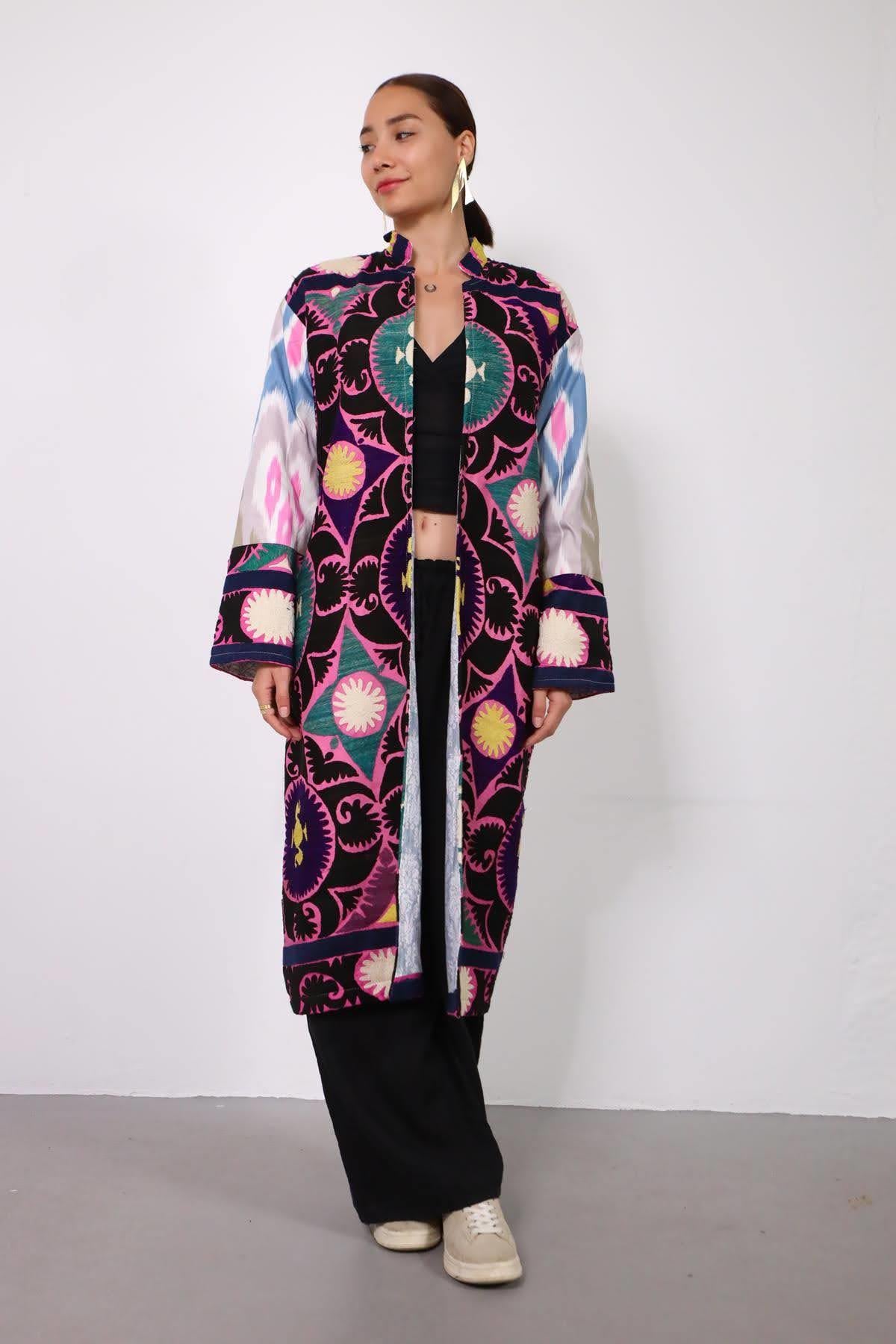 Renkli Uzun Suzani Kaftan - Şaman Butik Renkli Uzun Suzani Kaftan