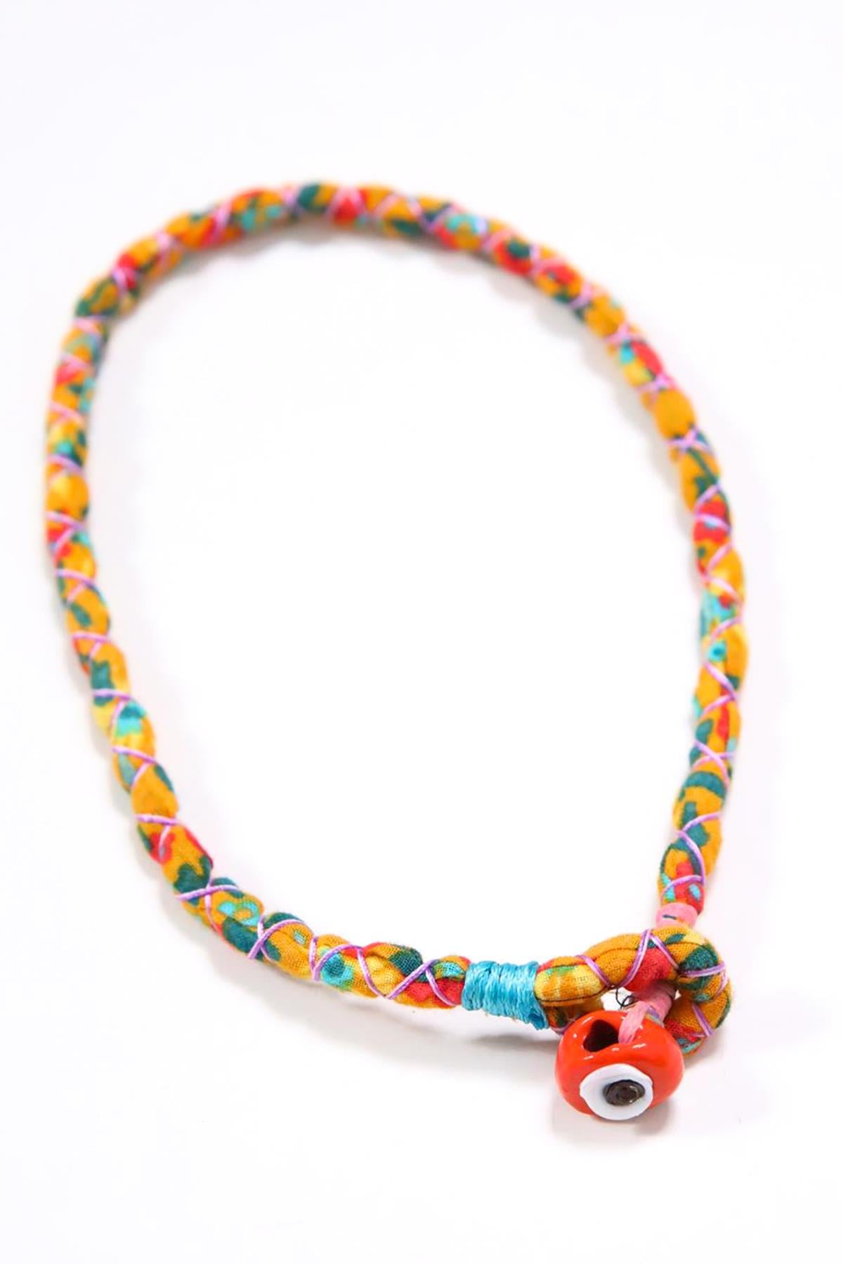 Hardal Rengi El Yapımı Kumaş Kolye - Şaman Butik Hardal Rengi El Yapımı Kumaş Kolye