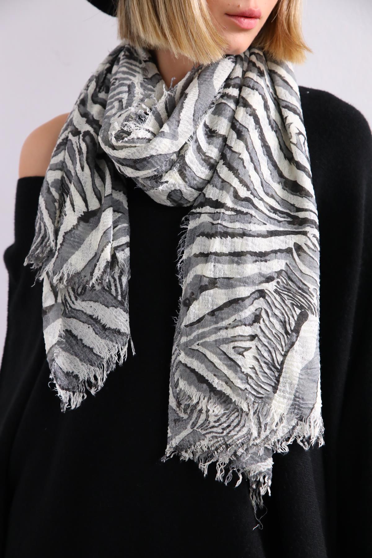 Füme Desenli Saçaklı Şal - Şaman Butik Füme Desenli Saçaklı Şal