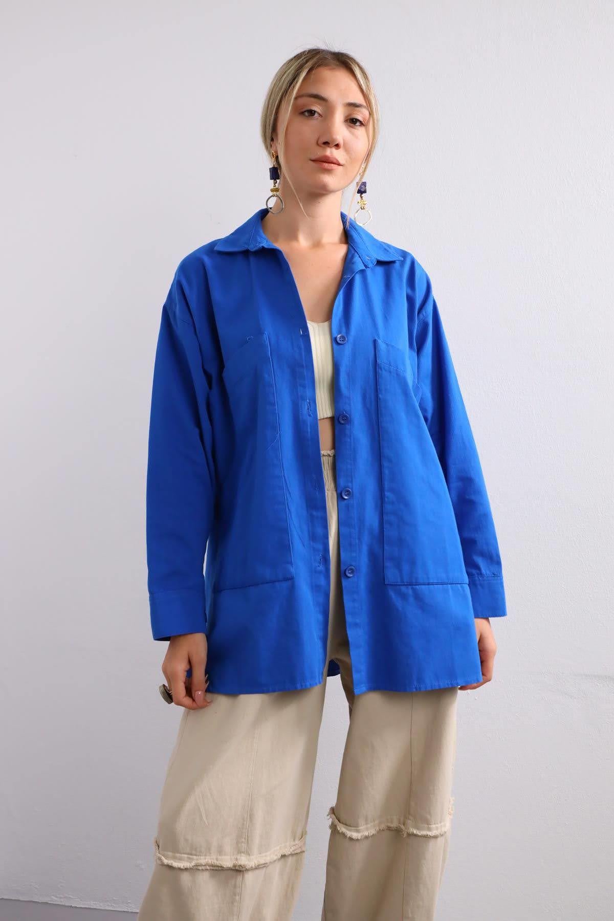 Saks Blue Color Big Pocket Jacket Saks Blue Color Big Pocket Jacket