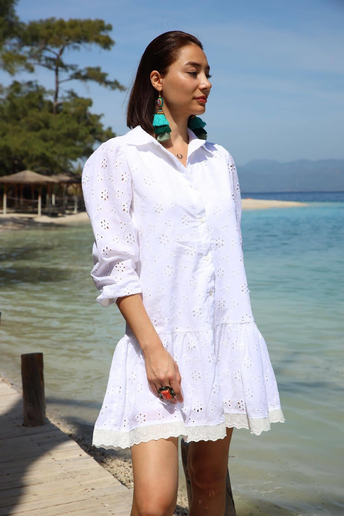 Beyaz Güpürlü Fisto Elbise - Şaman Butik - Bohem Giyim ve Aksesuar | Kadın & Erkek Beyaz Güpürlü Fisto Elbise