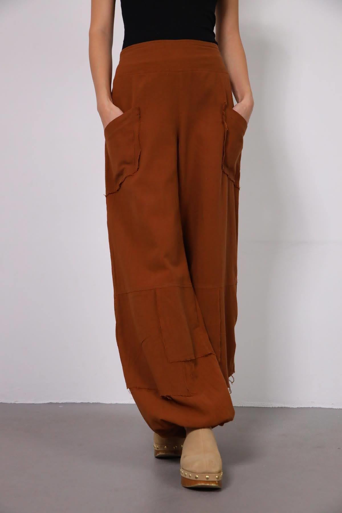Saman Butik | Shop Online Light Brown Stitched Pockets Trousers