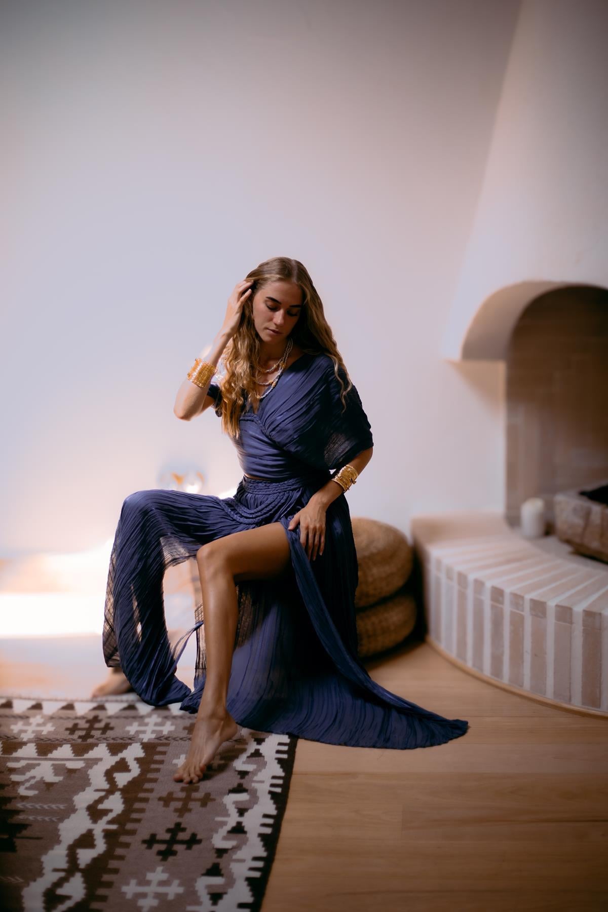 Dark Purple Wrap Top And Skirt Set