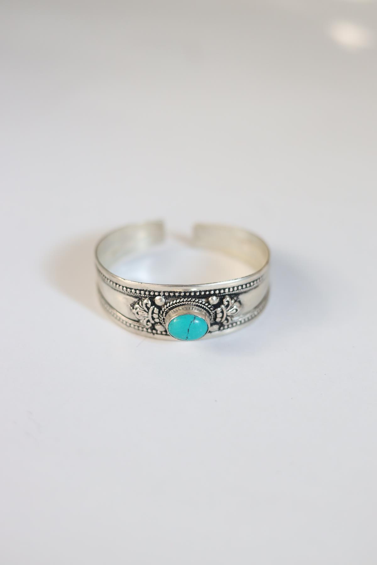 Turkuaz Taşlı Kelepçe Tasarım Bileklik