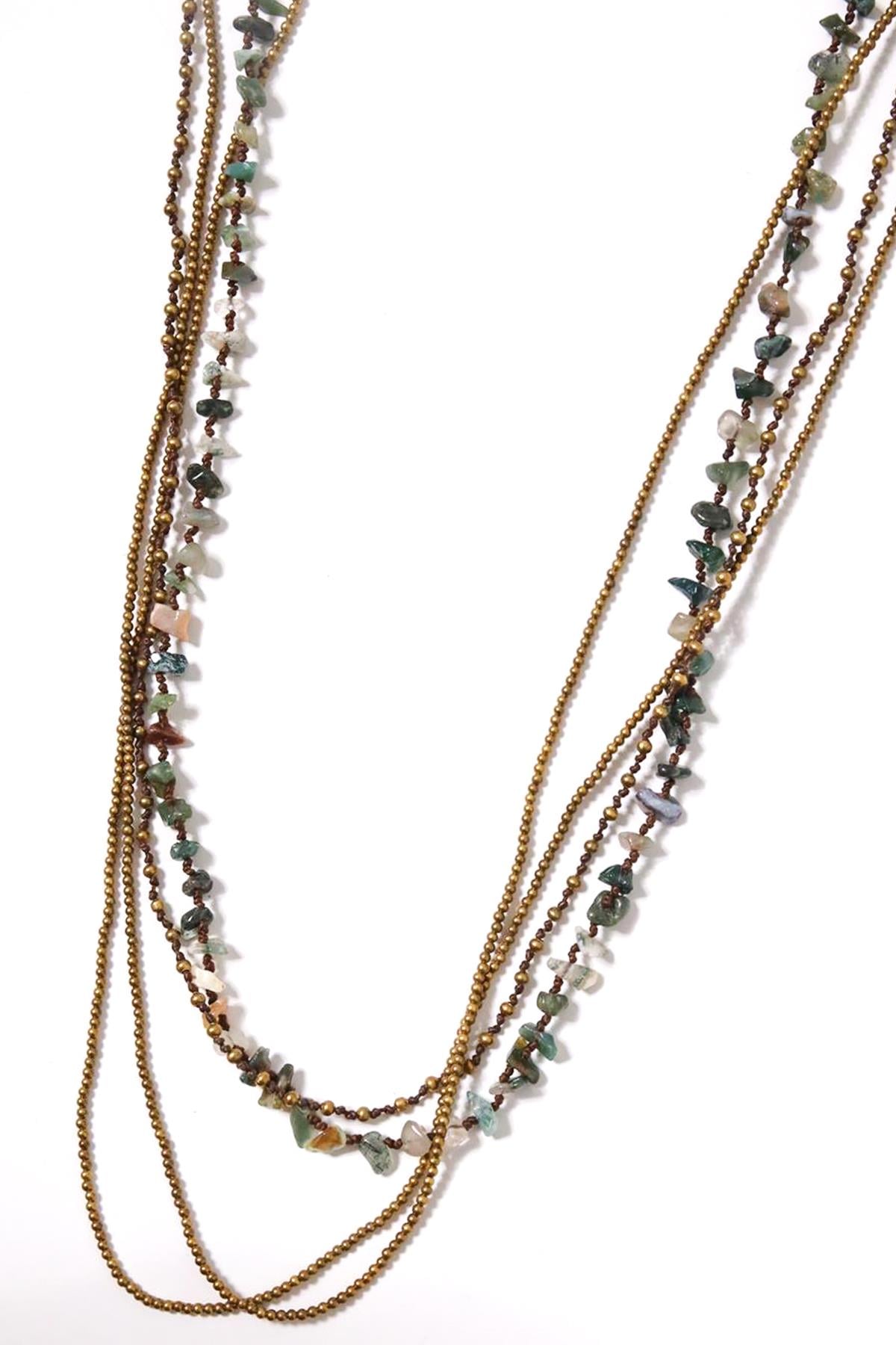 Turmalin Taşlı Bronz Çoklu Kolye - Şaman Butik Turmalin Taşlı Bronz Çoklu Kolye