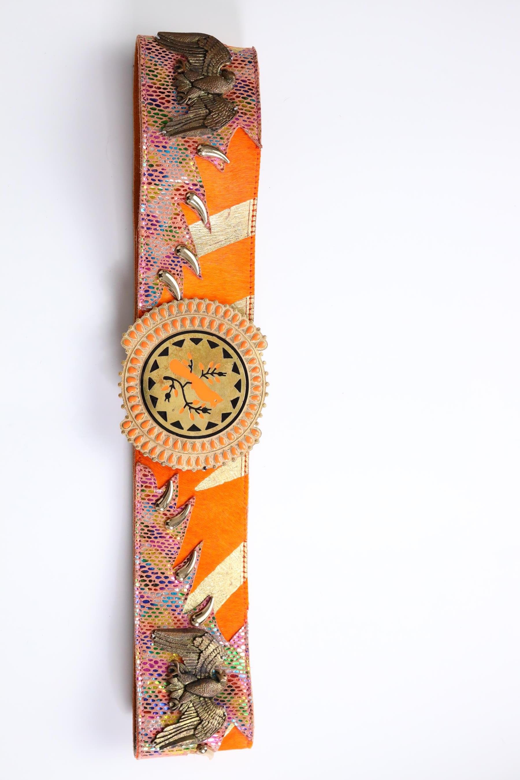  Turuncu Tay Tüyü Büyük Tokalı Kemer