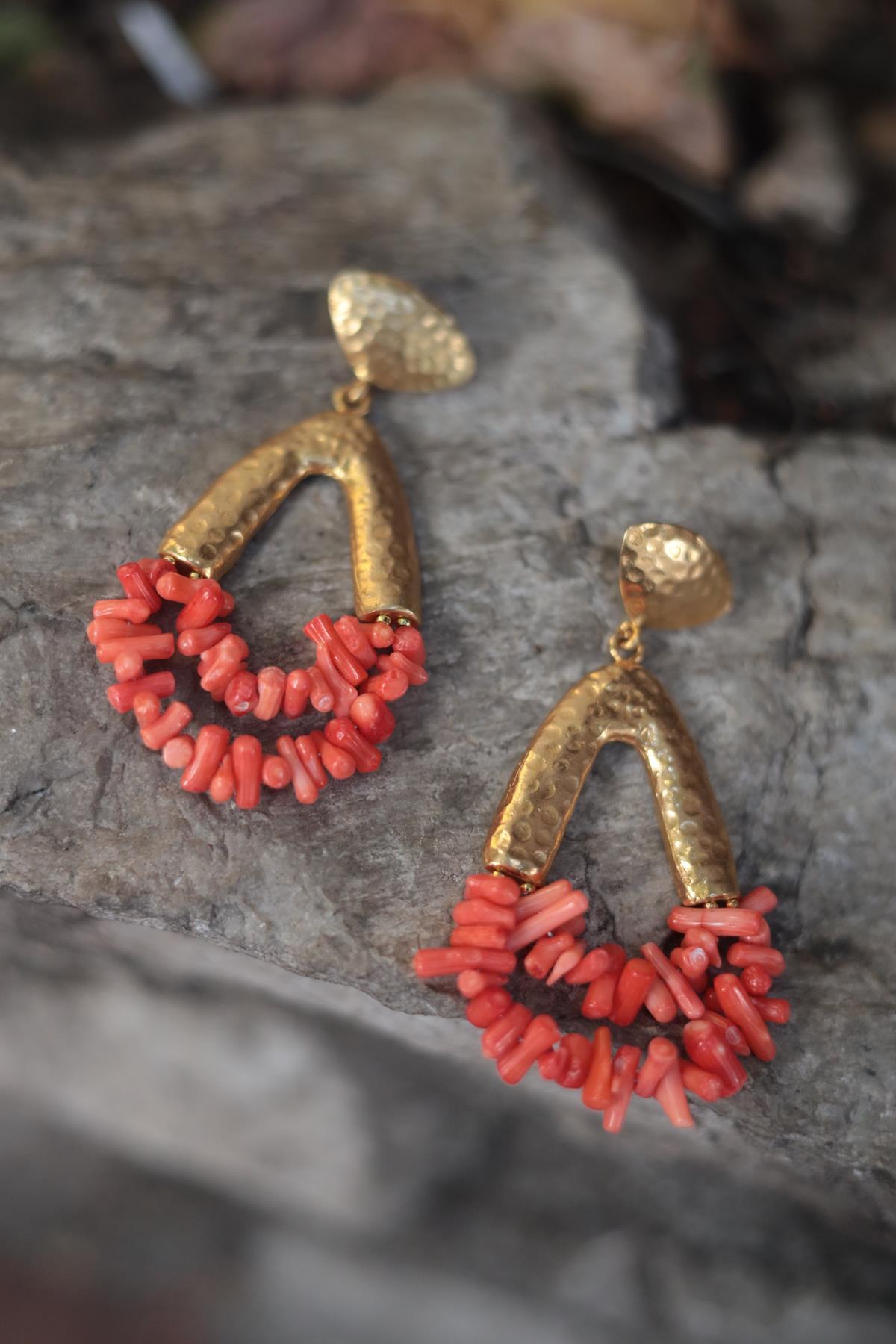 Pirinç Üstü Kaplama Doğal Taşlı Küpe