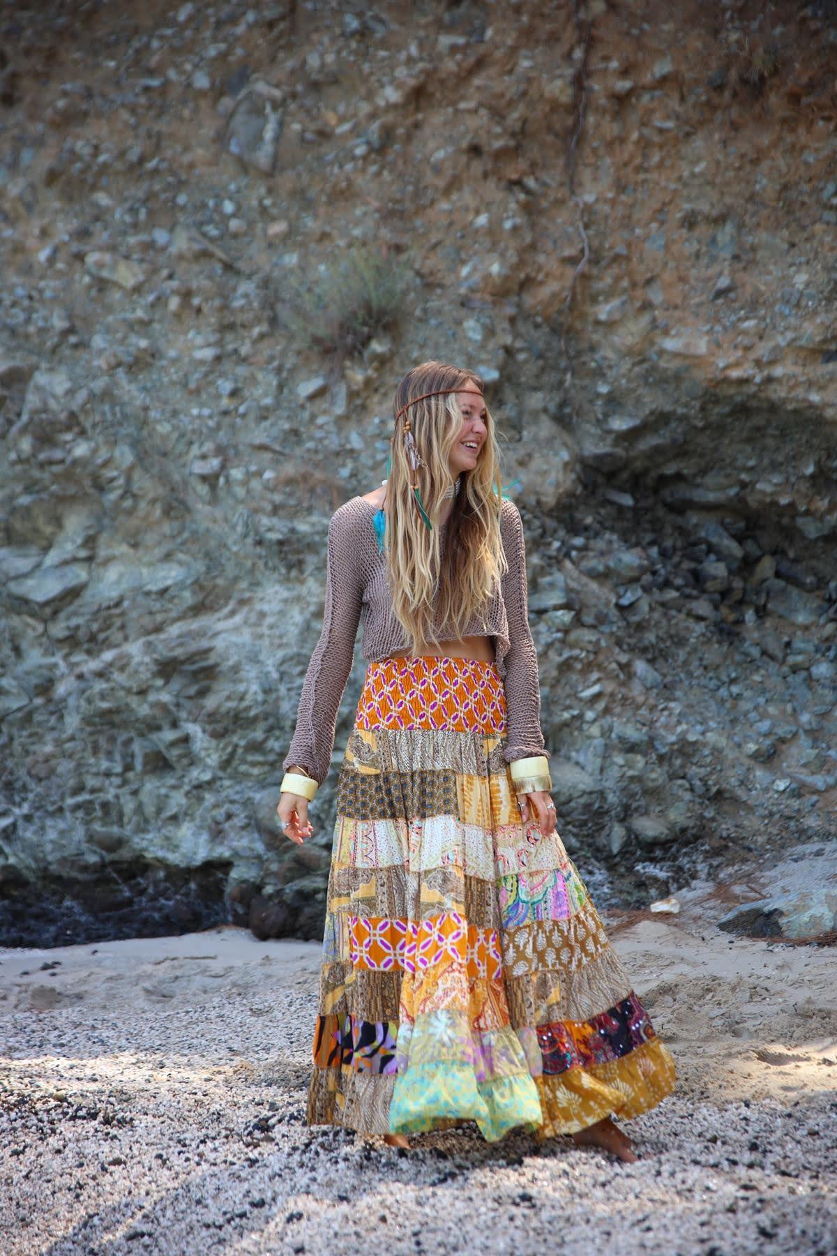 Renkli Beli Lastikli Otantik Desenli Patchwork Etek - Şaman Butik Renkli Beli Lastikli Otantik Desenli Patchwork Etek