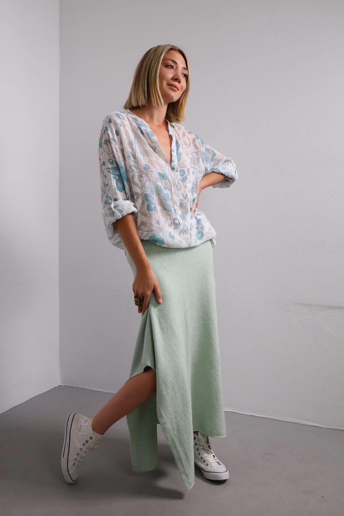 Mint Yeşili Triko Asimetrik Etek - Şaman Butik Mint Yeşili Triko Asimetrik Etek