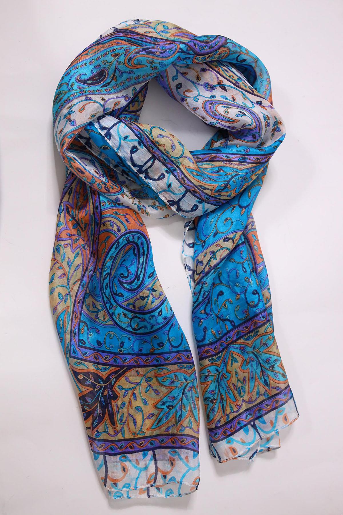 Ekru Desenli İpek Şal - Şaman Butik Ekru Desenli İpek Şal