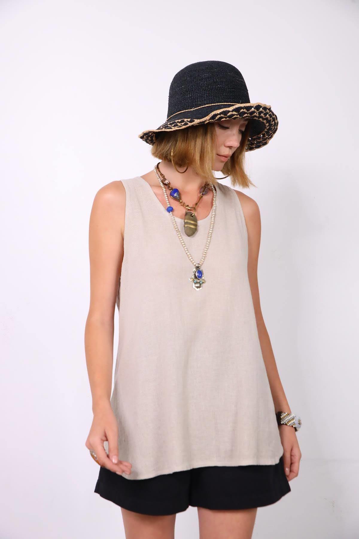 Krem Rengi Sırtı Bağlamalı Askılı Bluz - Şaman Butik Krem Rengi Sırtı Bağlamalı Askılı Bluz