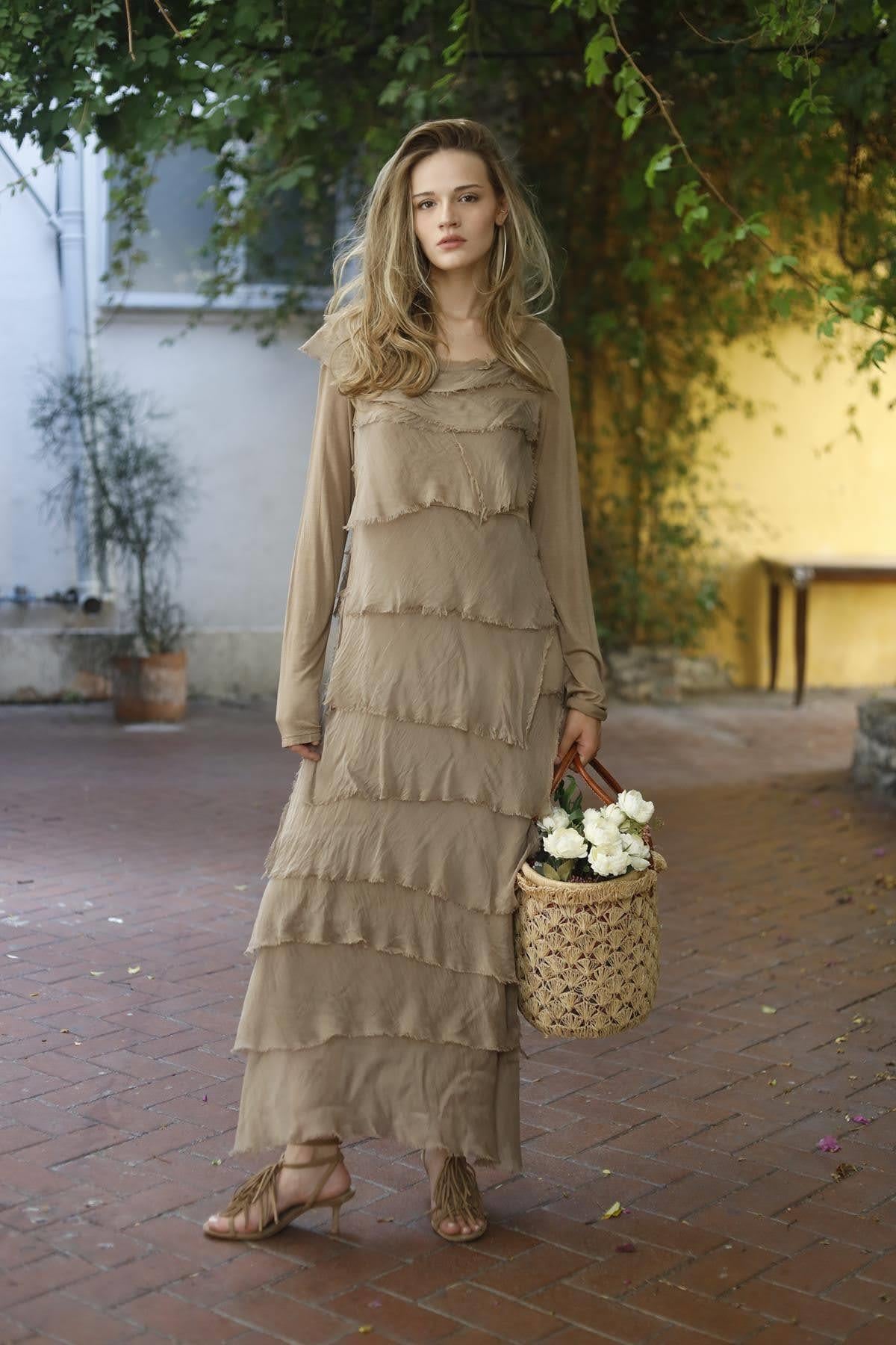 Light Brown Layered Silk Dress