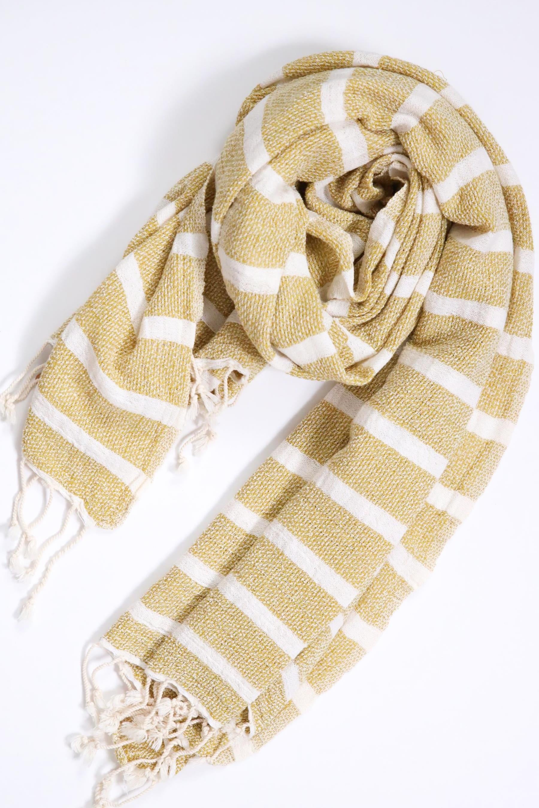 Hardal Rengi Şile Çizgili Peştamal - Şaman Butik Hardal Rengi Şile Çizgili Peştamal