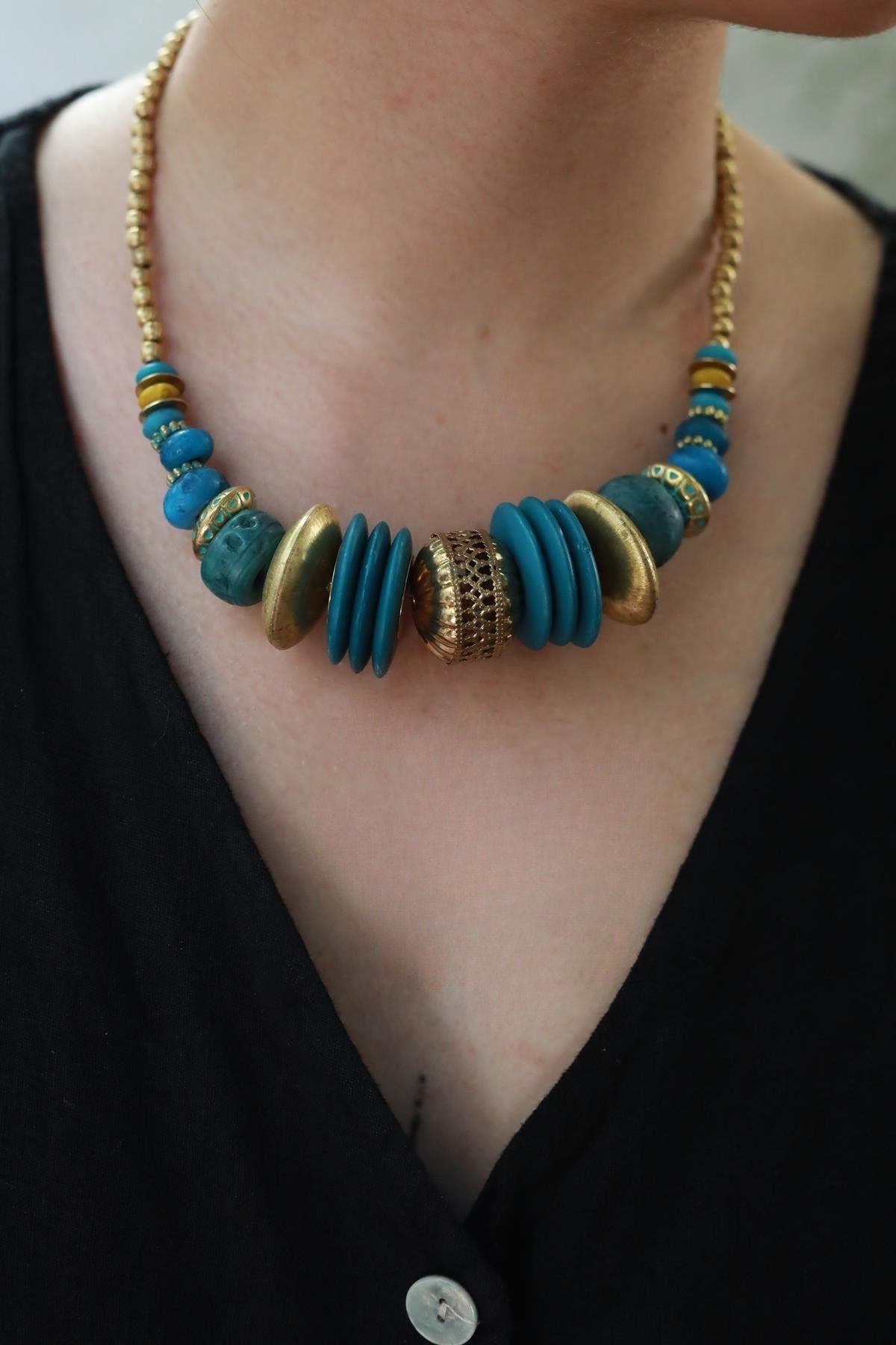 Gold Detailed Turquoise Necklace