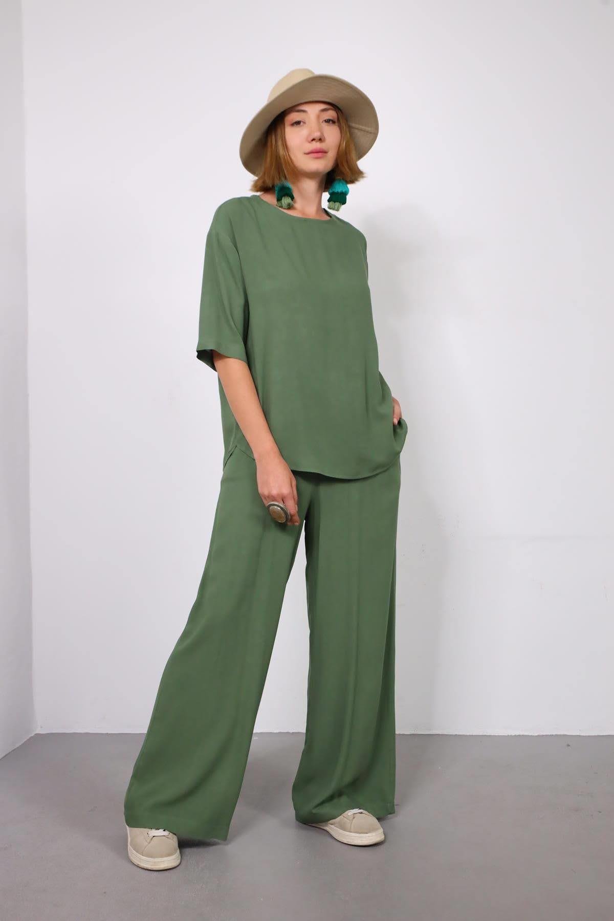  Haki Salaş Pantolon ve Bluz Takım